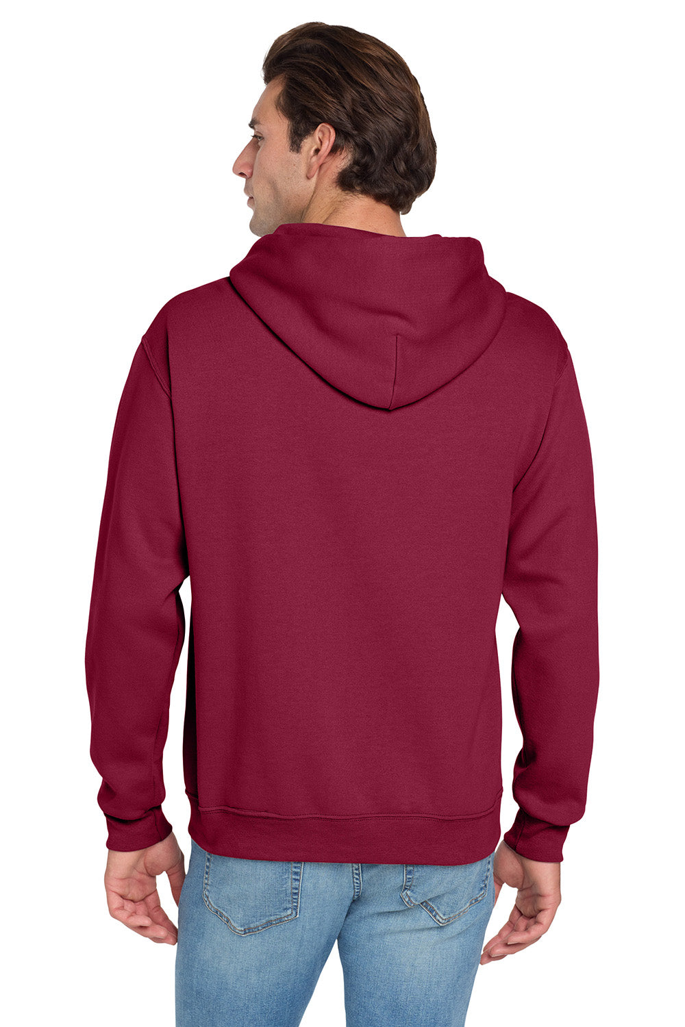 Jerzees 996M/996/996MR Mens NuBlend Pill Resistant Fleece Hooded Sweatshirt Hoodie w/ Pouch Pocket Cardinal Red Model Back