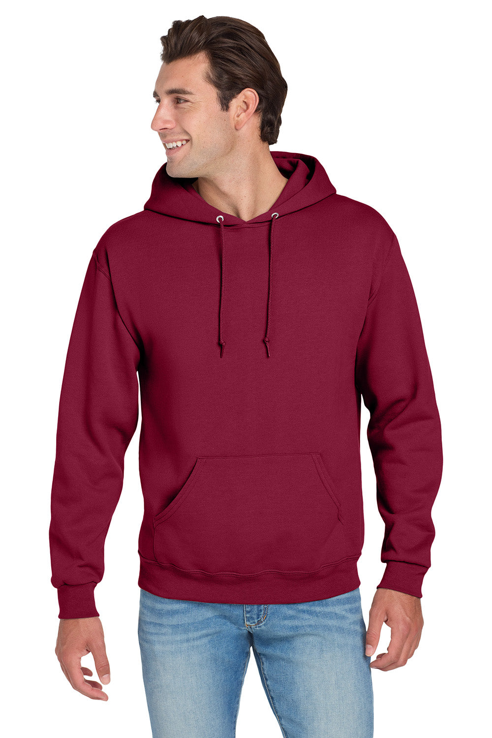 Jerzees 996M/996/996MR Mens NuBlend Pill Resistant Fleece Hooded Sweatshirt Hoodie w/ Pouch Pocket Cardinal Red Model Front