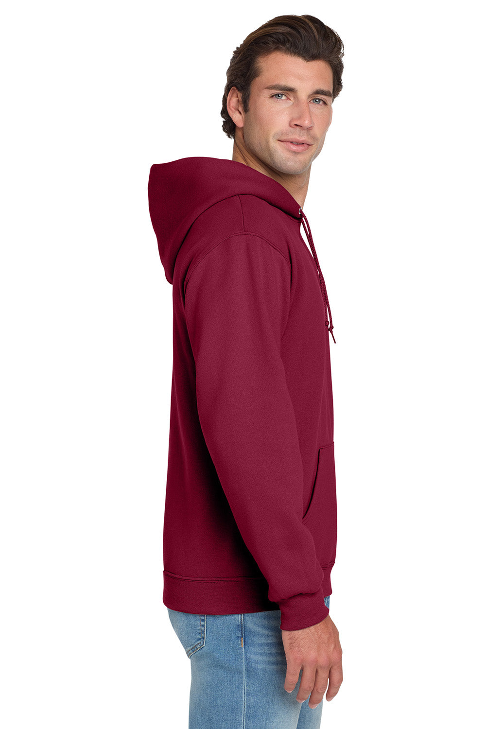 Jerzees 996M/996/996MR Mens NuBlend Pill Resistant Fleece Hooded Sweatshirt Hoodie w/ Pouch Pocket Cardinal Red Model Side