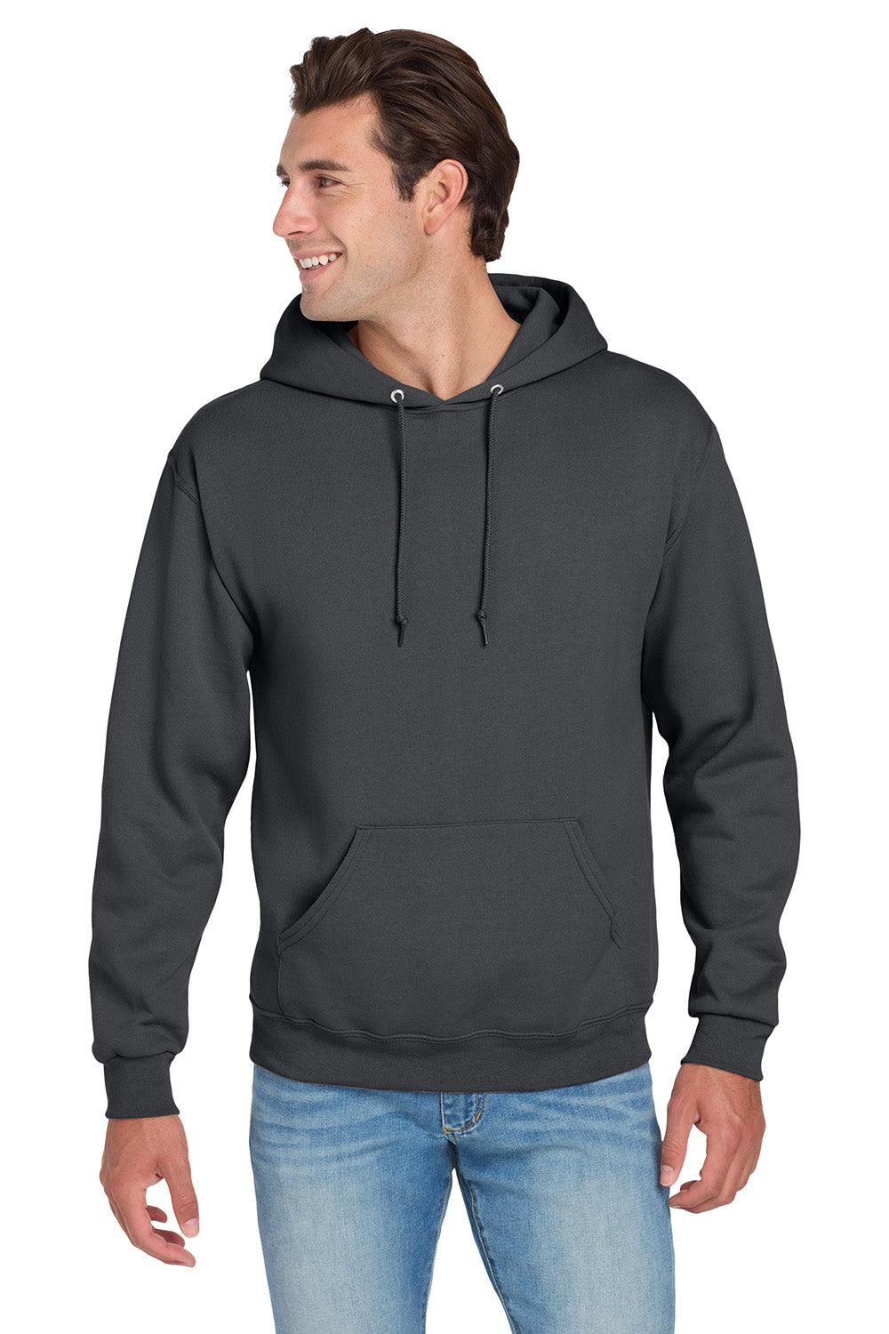 Jerzees 996M/996/996MR Mens NuBlend Pill Resistant Fleece Hooded Sweatshirt Hoodie w/ Pouch Pocket Charcoal Grey Model Front