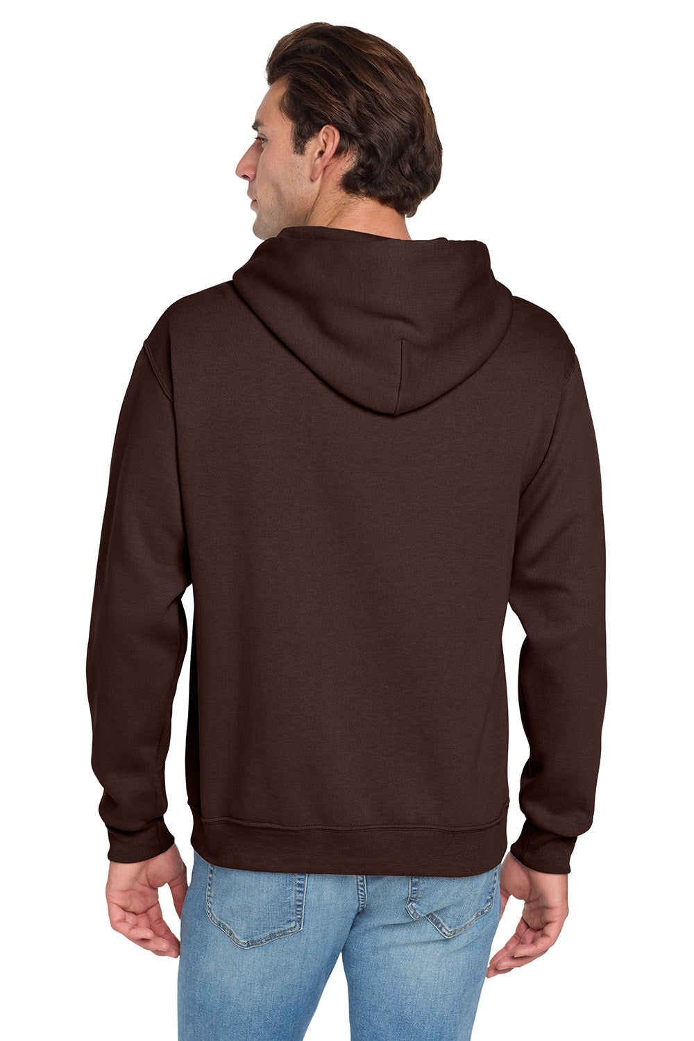 Jerzees 996M/996/996MR Mens NuBlend Pill Resistant Fleece Hooded Sweatshirt Hoodie w/ Pouch Pocket Chocolate Brown Model Back