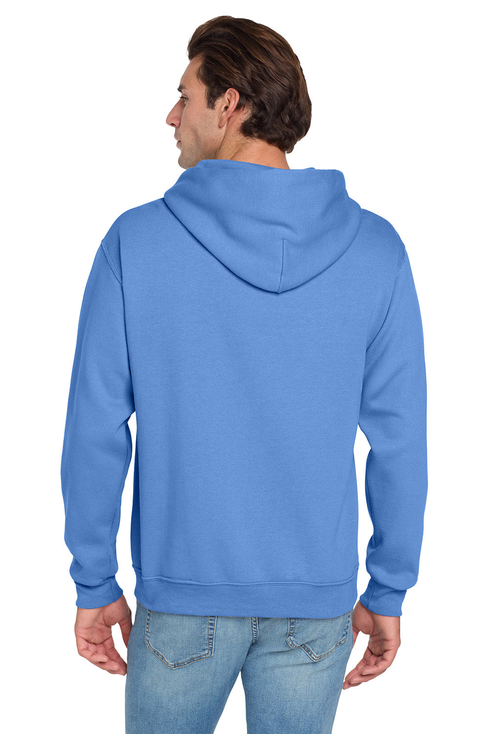 Jerzees 996M/996/996MR Mens NuBlend Pill Resistant Fleece Hooded Sweatshirt Hoodie w/ Pouch Pocket Columbia Blue Model Back