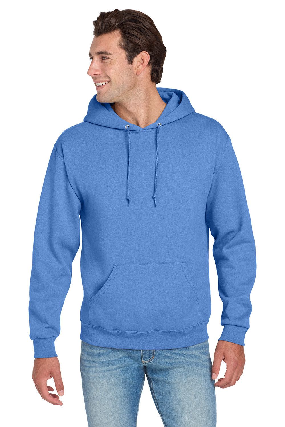 Jerzees 996M/996/996MR Mens NuBlend Pill Resistant Fleece Hooded Sweatshirt Hoodie w/ Pouch Pocket Columbia Blue Model Front