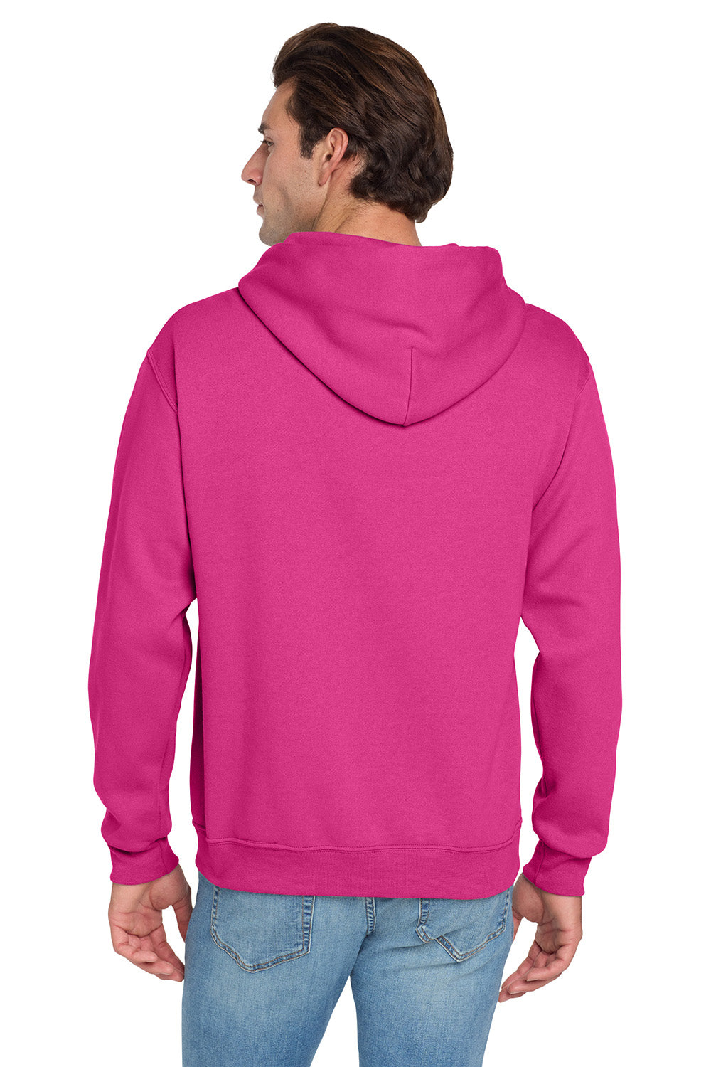 Jerzees 996M/996/996MR Mens NuBlend Pill Resistant Fleece Hooded Sweatshirt Hoodie w/ Pouch Pocket Cyber Pink Model Back