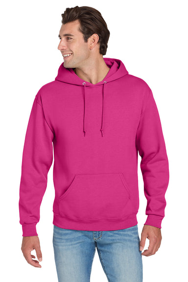 Jerzees 996M/996/996MR Mens NuBlend Pill Resistant Fleece Hooded Sweatshirt Hoodie w/ Pouch Pocket Cyber Pink Model Front