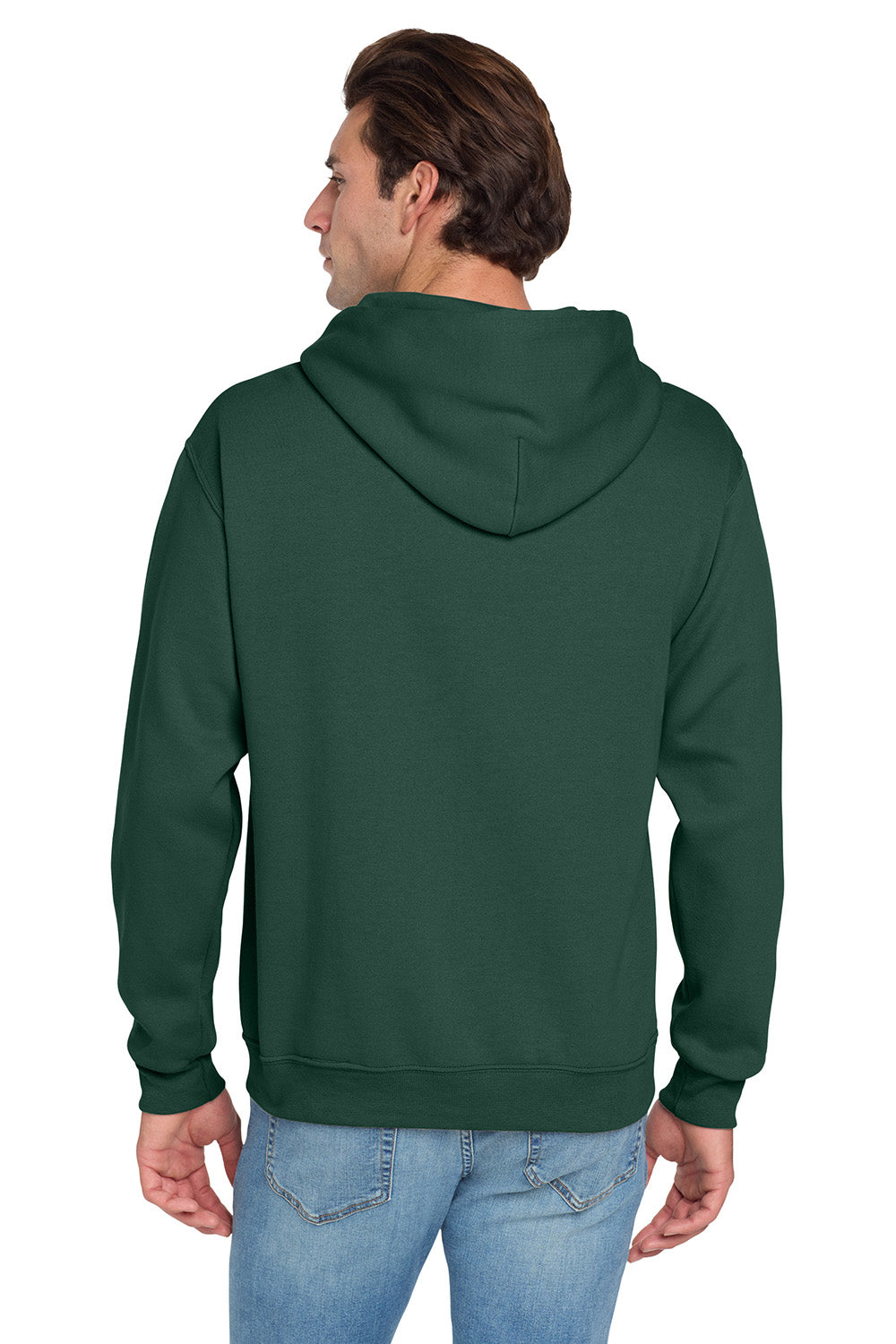 Jerzees 996M/996/996MR Mens NuBlend Pill Resistant Fleece Hooded Sweatshirt Hoodie w/ Pouch Pocket Forest Green Model Back