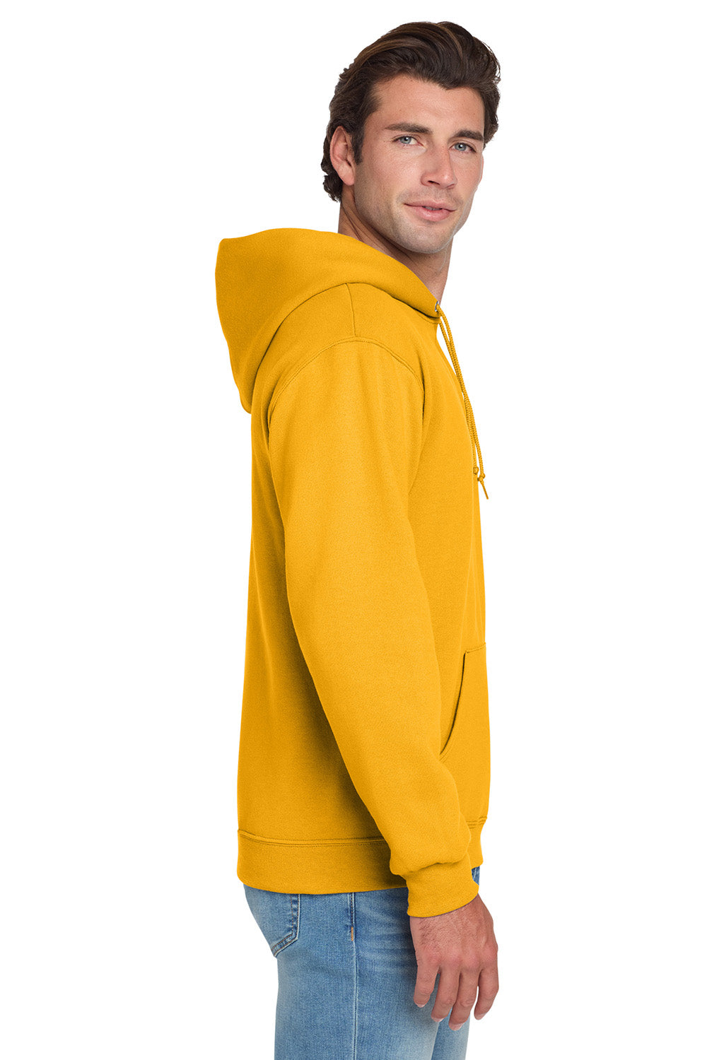 Jerzees 996M/996/996MR Mens NuBlend Pill Resistant Fleece Hooded Sweatshirt Hoodie w/ Pouch Pocket Gold Model Side