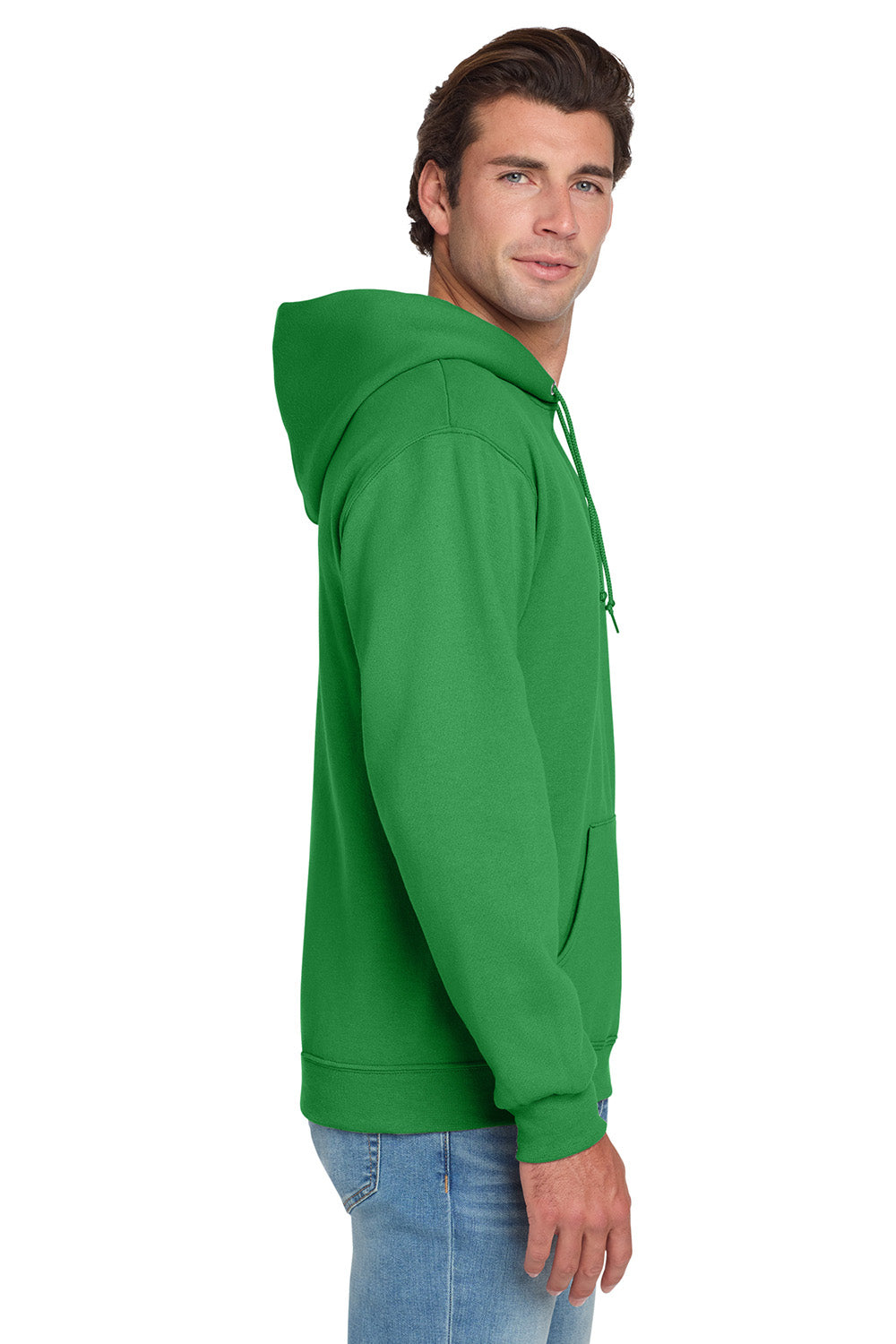 Jerzees 996M/996/996MR Mens NuBlend Pill Resistant Fleece Hooded Sweatshirt Hoodie w/ Pouch Pocket Kelly Green Model Side