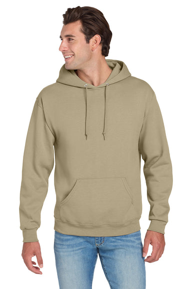 Jerzees 996M/996/996MR Mens NuBlend Pill Resistant Fleece Hooded Sweatshirt Hoodie w/ Pouch Pocket Khaki Model Front