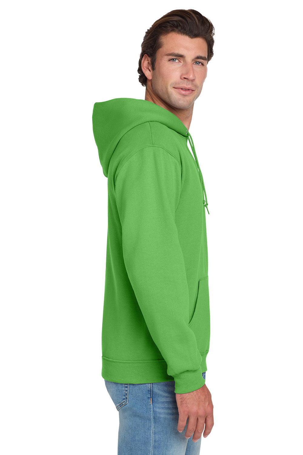 Jerzees 996M/996/996MR Mens NuBlend Pill Resistant Fleece Hooded Sweatshirt Hoodie w/ Pouch Pocket Kiwi Green Model Side