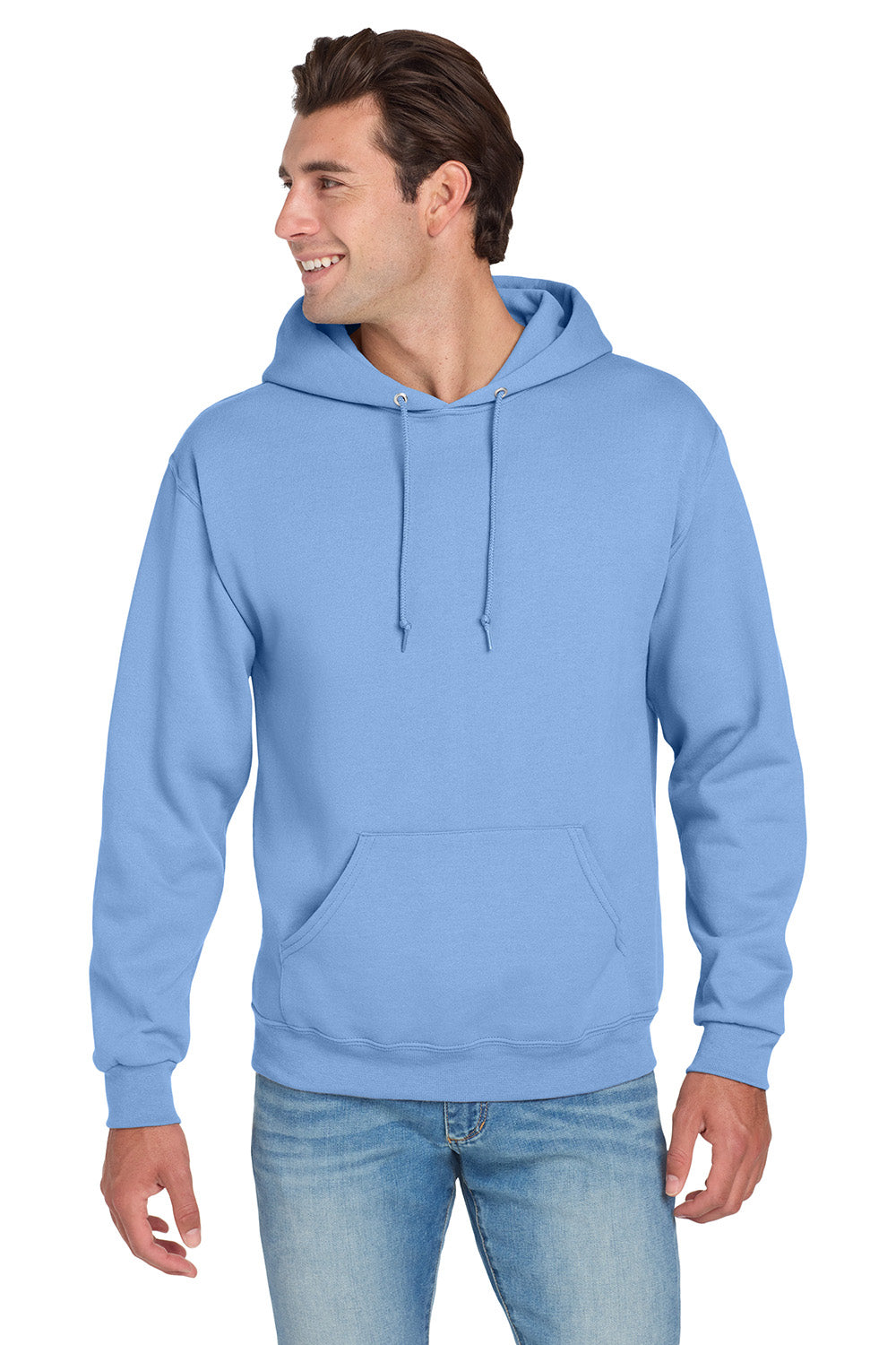 Jerzees 996M/996/996MR Mens NuBlend Pill Resistant Fleece Hooded Sweatshirt Hoodie w/ Pouch Pocket Light Blue Model Front