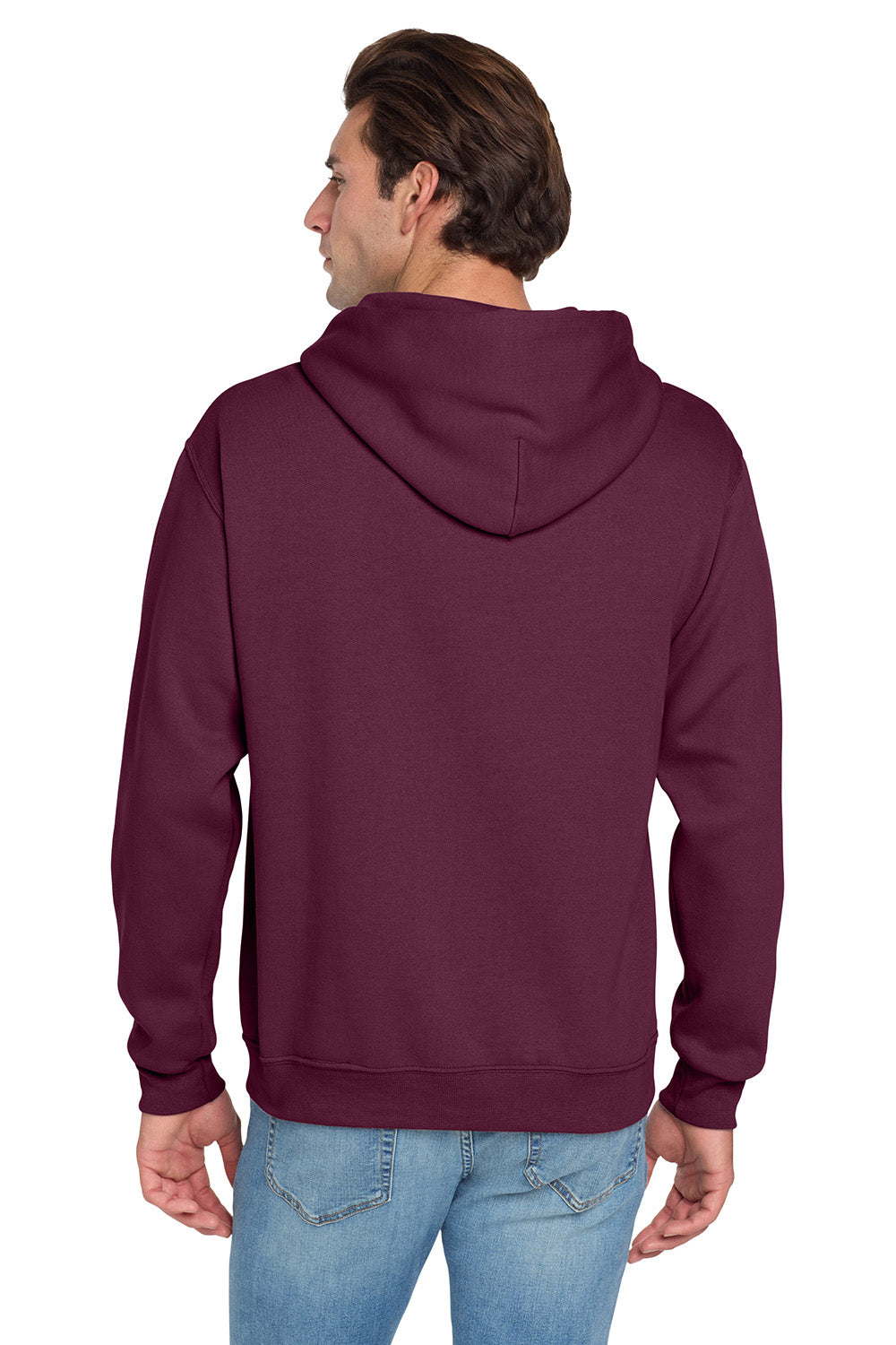 Jerzees 996M/996/996MR Mens NuBlend Pill Resistant Fleece Hooded Sweatshirt Hoodie w/ Pouch Pocket Maroon Model Back