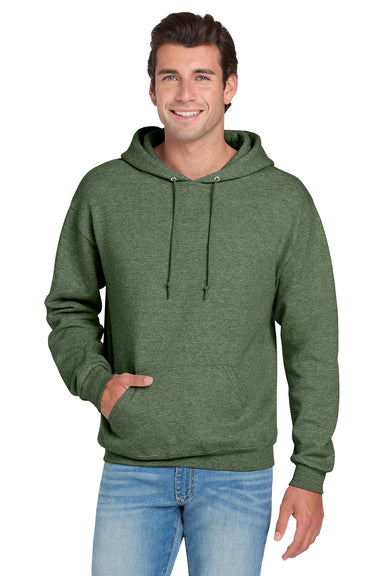 Jerzees 996M/996/996MR Mens NuBlend Pill Resistant Fleece Hooded Sweatshirt Hoodie w/ Pouch Pocket Heather Military Green Model Front