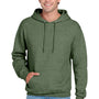 Jerzees Mens NuBlend Pill Resistant Fleece Hooded Sweatshirt Hoodie w/ Pouch Pocket - Heather Military Green