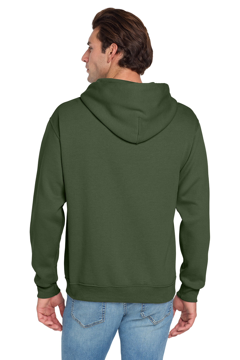 Jerzees 996M/996/996MR Mens NuBlend Pill Resistant Fleece Hooded Sweatshirt Hoodie w/ Pouch Pocket Military Green Model Back