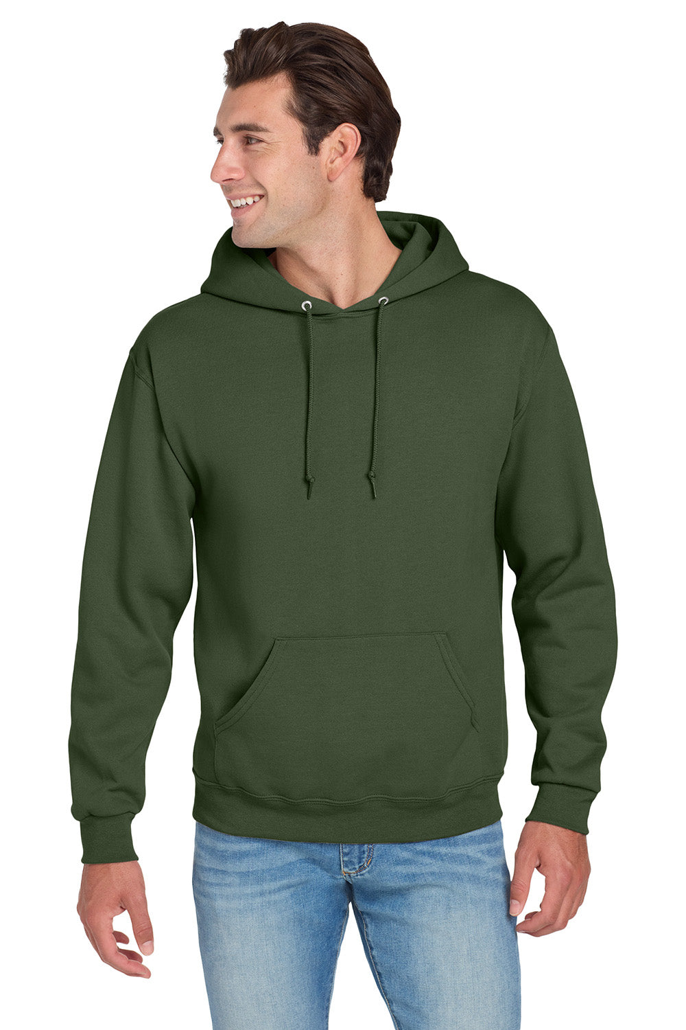 Jerzees 996M/996/996MR Mens NuBlend Pill Resistant Fleece Hooded Sweatshirt Hoodie w/ Pouch Pocket Military Green Model Front