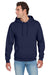 Jerzees 996M/996/996MR Mens NuBlend Pill Resistant Fleece Hooded Sweatshirt Hoodie w/ Pouch Pocket Navy Blue Model Front