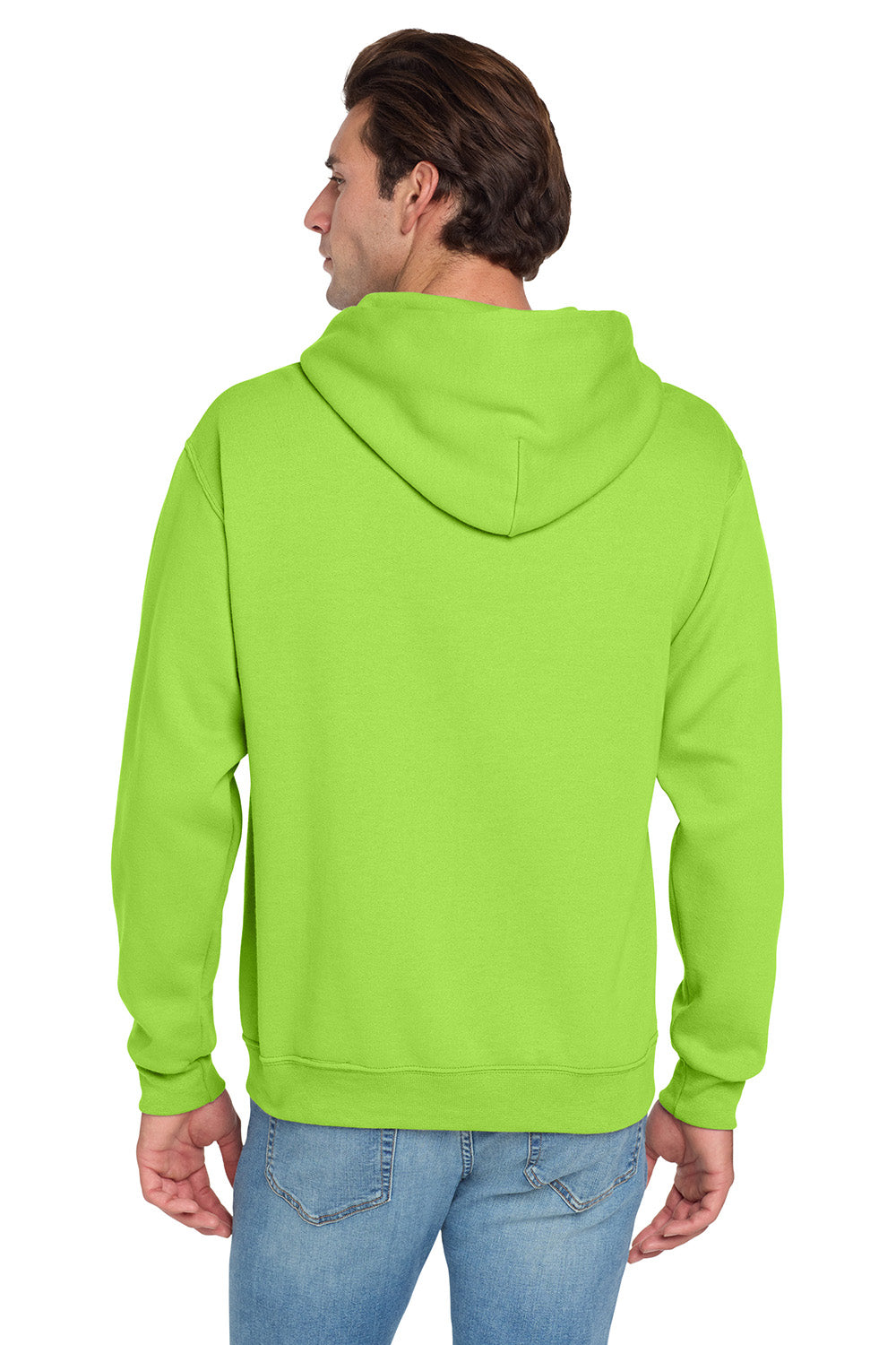 Jerzees 996M/996/996MR Mens NuBlend Pill Resistant Fleece Hooded Sweatshirt Hoodie w/ Pouch Pocket Neon Green Model Back