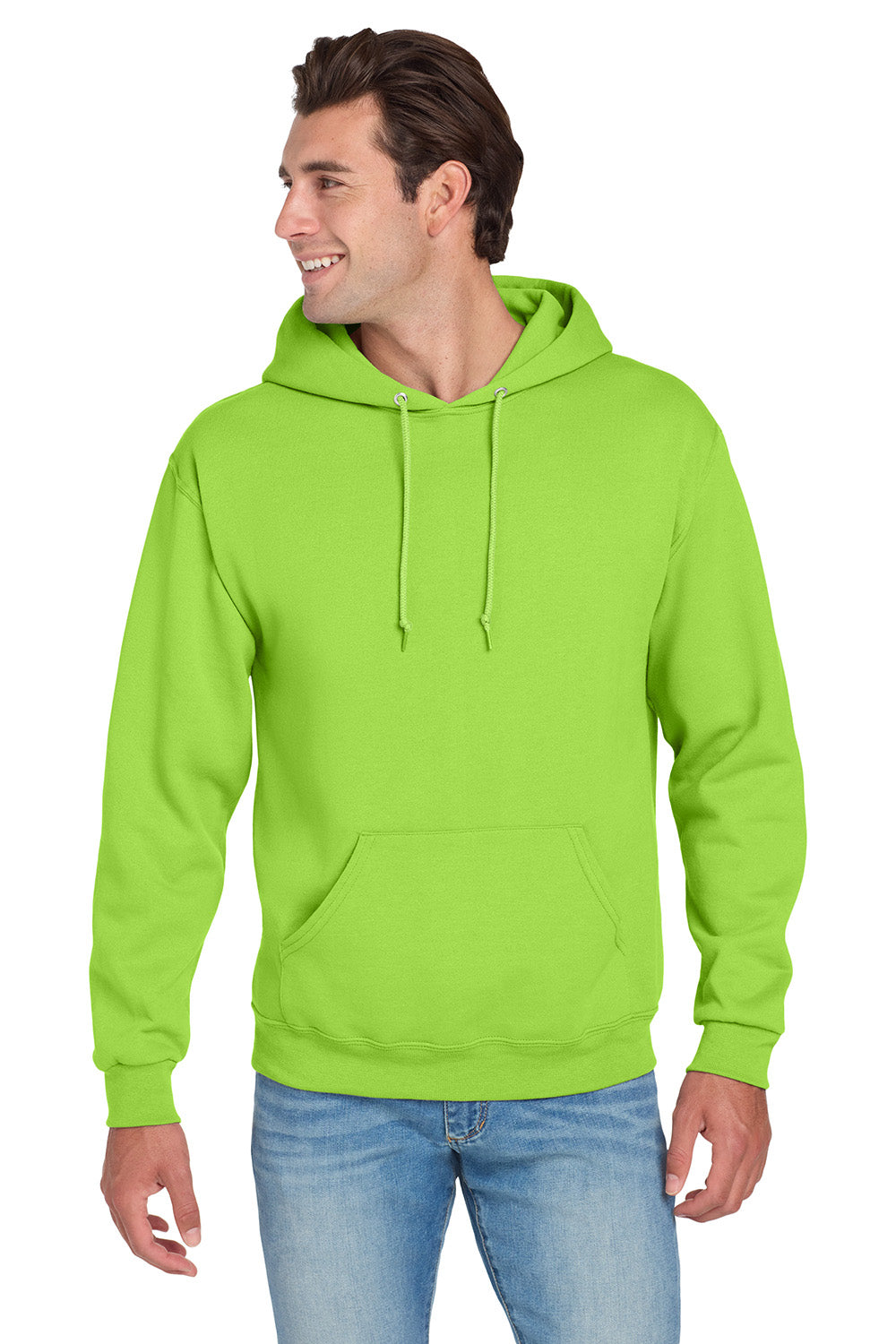 Jerzees 996M/996/996MR Mens NuBlend Pill Resistant Fleece Hooded Sweatshirt Hoodie w/ Pouch Pocket Neon Green Model Front