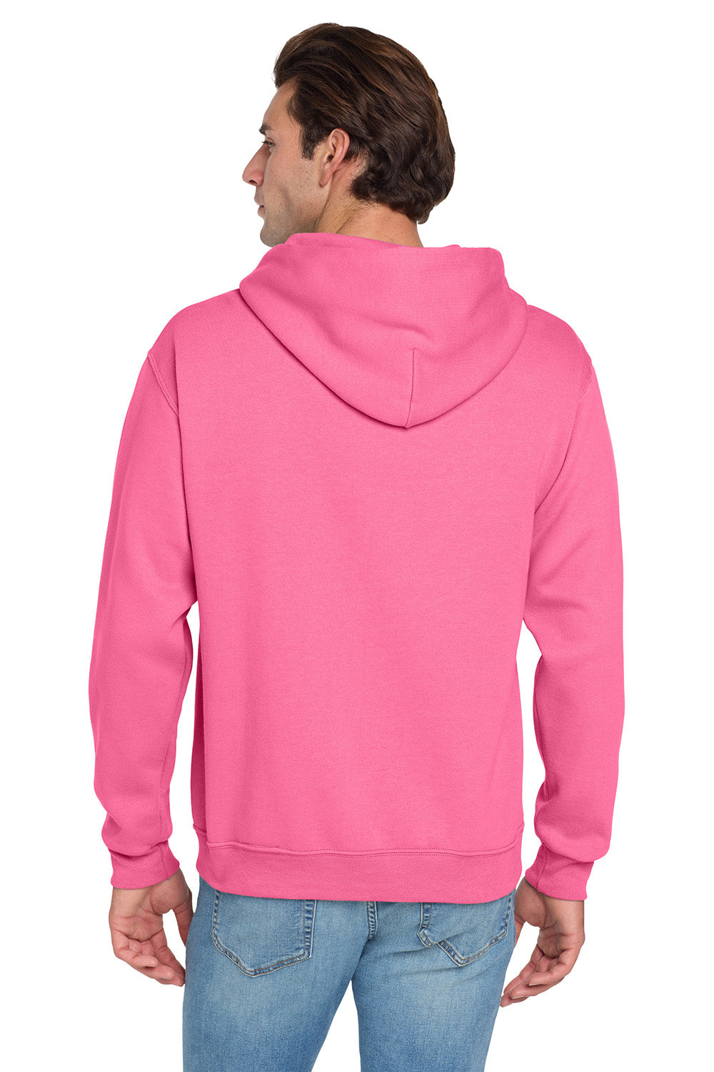 Jerzees 996M/996/996MR Mens NuBlend Pill Resistant Fleece Hooded Sweatshirt Hoodie w/ Pouch Pocket Neon Pink Model Back