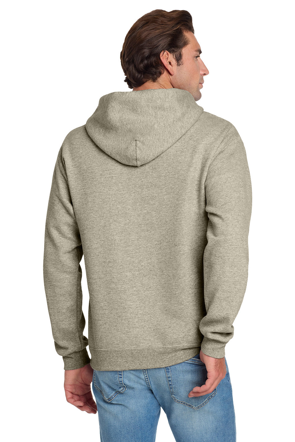 Jerzees 996M/996/996MR Mens NuBlend Pill Resistant Fleece Hooded Sweatshirt Hoodie w/ Pouch Pocket Heather Oatmeal Model Back