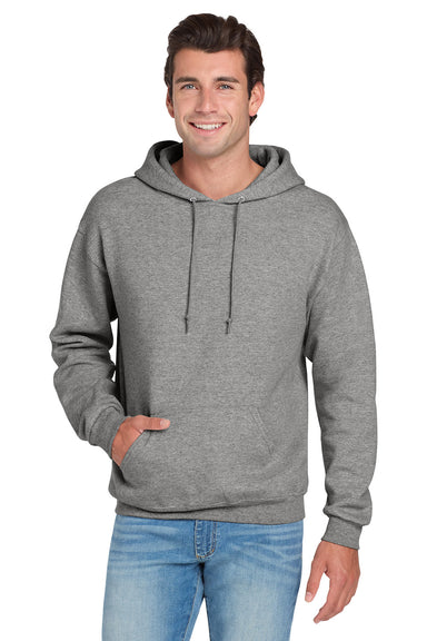 Jerzees 996M/996/996MR Mens NuBlend Pill Resistant Fleece Hooded Sweatshirt Hoodie w/ Pouch Pocket Oxford Grey Model Front