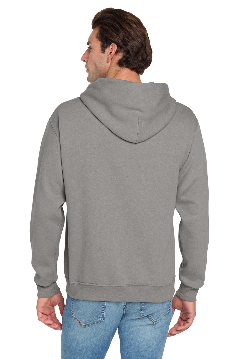 Jerzees 996M/996/996MR Mens NuBlend Pill Resistant Fleece Hooded Sweatshirt Hoodie w/ Pouch Pocket Rock Grey Model Back