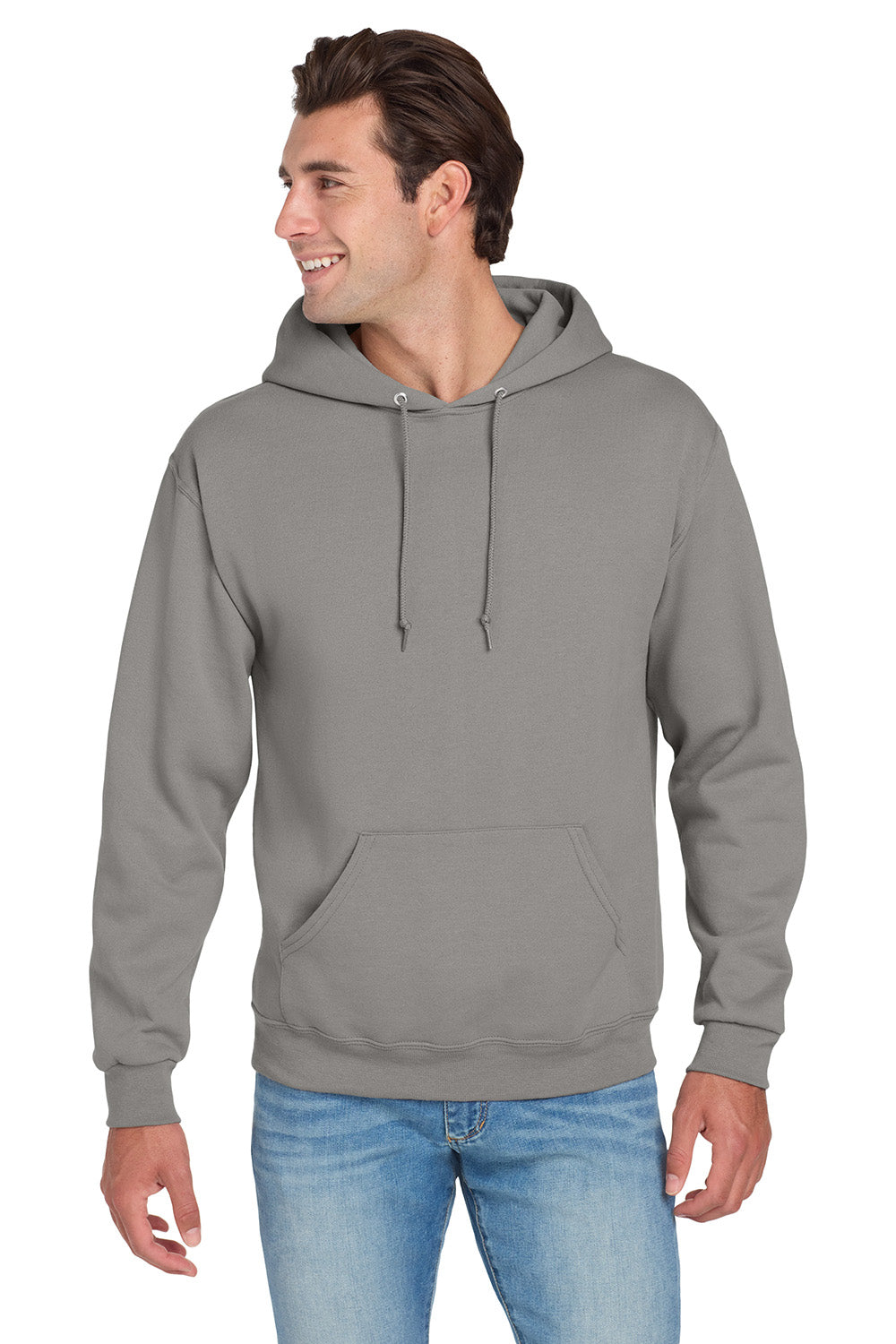 Jerzees 996M/996/996MR Mens NuBlend Pill Resistant Fleece Hooded Sweatshirt Hoodie w/ Pouch Pocket Rock Grey Model Front