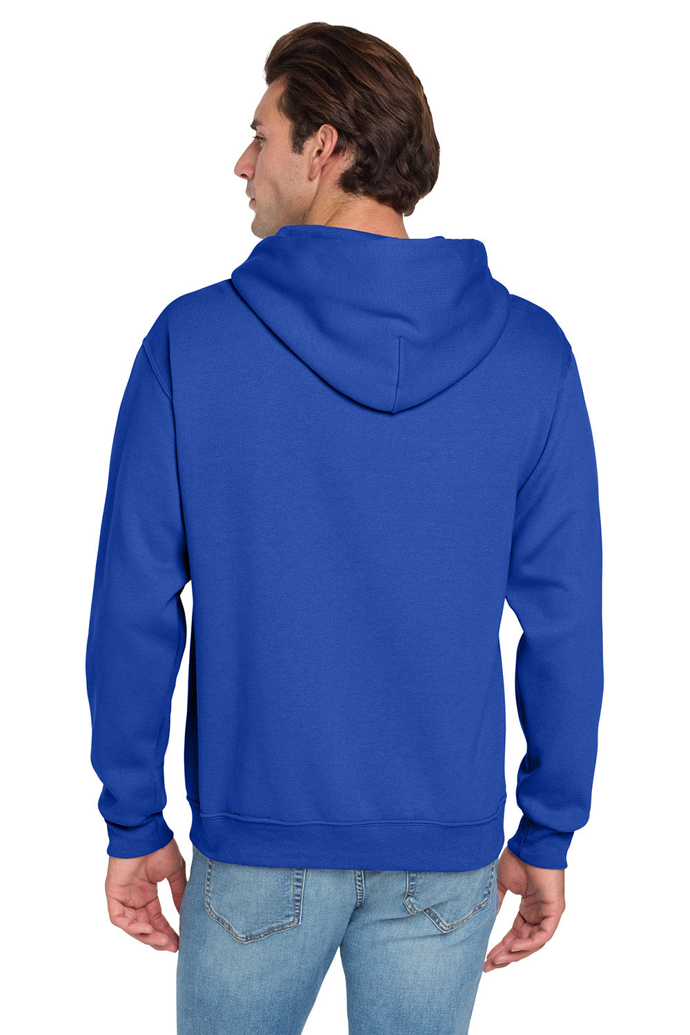 Jerzees 996M/996/996MR Mens NuBlend Pill Resistant Fleece Hooded Sweatshirt Hoodie w/ Pouch Pocket Royal Blue Model Back