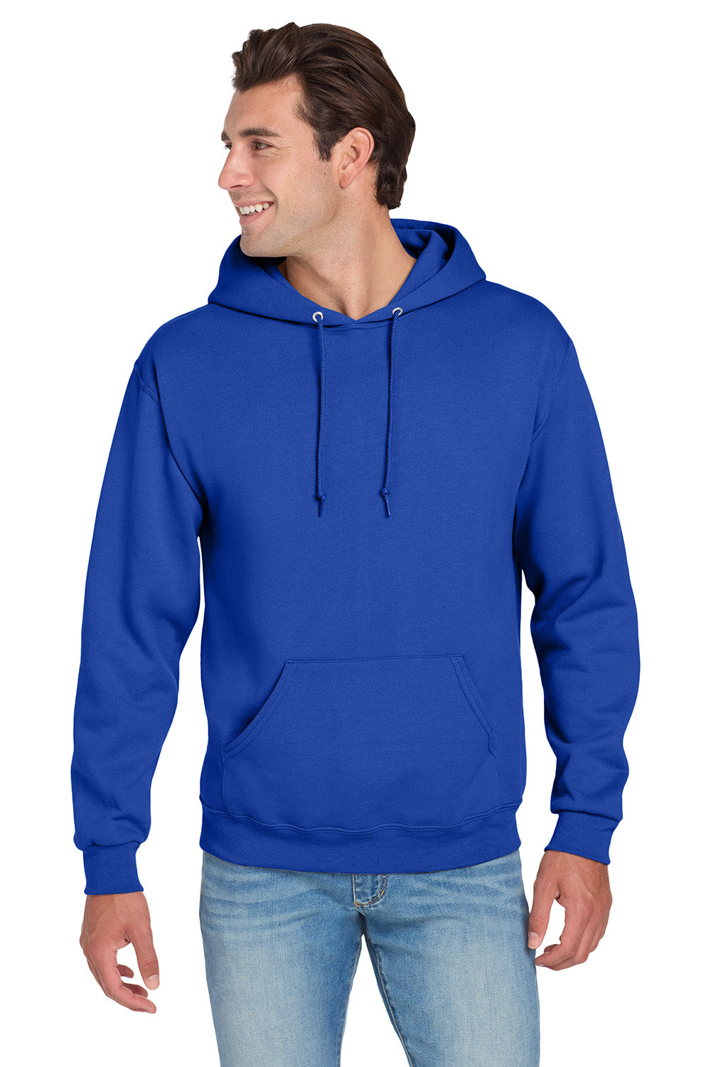 Jerzees 996M/996/996MR Mens NuBlend Pill Resistant Fleece Hooded Sweatshirt Hoodie w/ Pouch Pocket Royal Blue Model Front