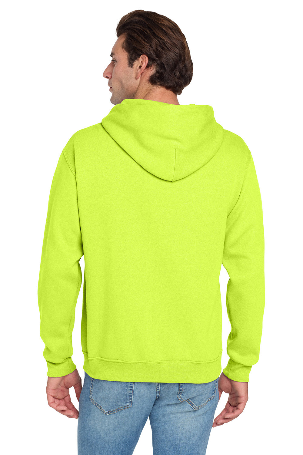 Jerzees 996M/996/996MR Mens NuBlend Pill Resistant Fleece Hooded Sweatshirt Hoodie w/ Pouch Pocket Safety Green Model Back