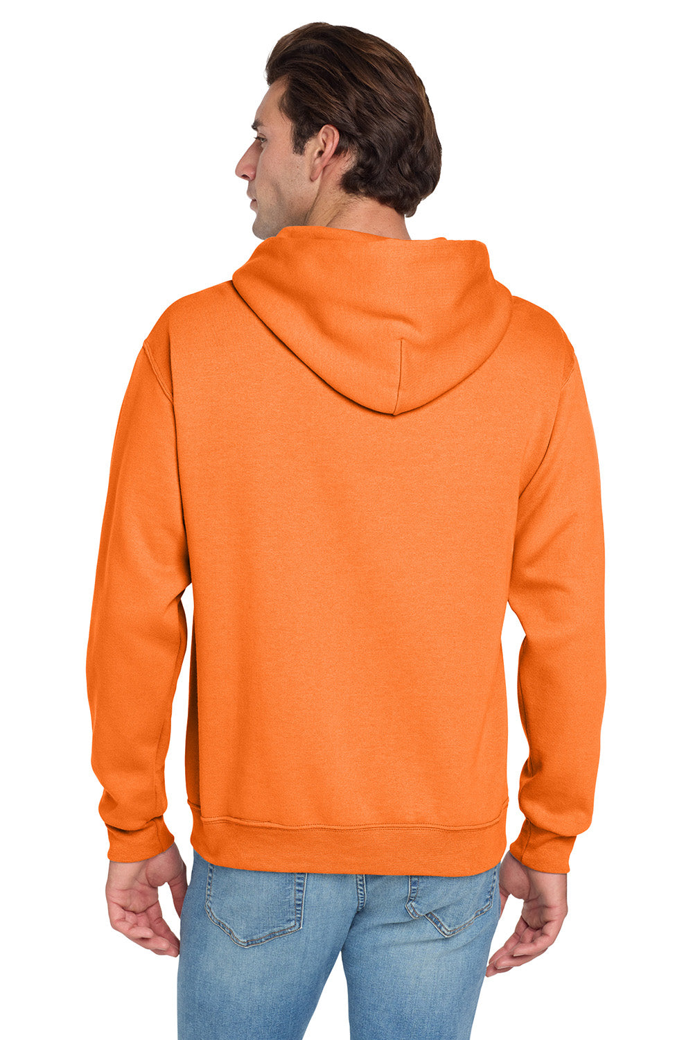 Jerzees 996M/996/996MR Mens NuBlend Pill Resistant Fleece Hooded Sweatshirt Hoodie w/ Pouch Pocket Safety Orange Model Back