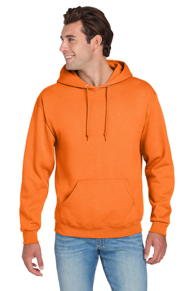 Jerzees 996M/996/996MR Mens NuBlend Pill Resistant Fleece Hooded Sweatshirt Hoodie w/ Pouch Pocket Safety Orange Model Front