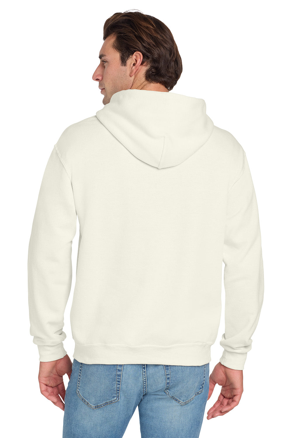 Jerzees 996M/996/996MR Mens NuBlend Pill Resistant Fleece Hooded Sweatshirt Hoodie w/ Pouch Pocket Heather Sweet Cream Model Back