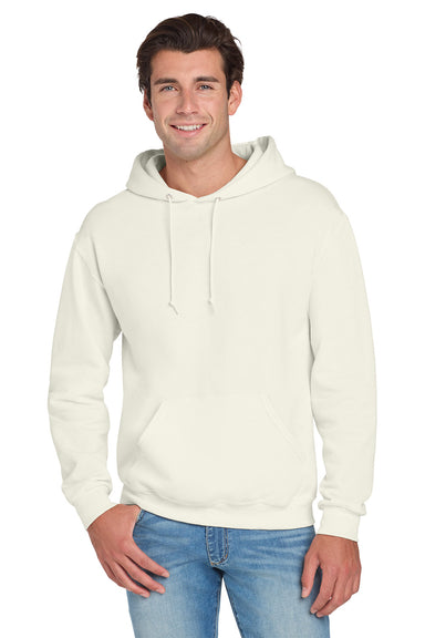 Jerzees 996M/996/996MR Mens NuBlend Pill Resistant Fleece Hooded Sweatshirt Hoodie w/ Pouch Pocket Heather Sweet Cream Model Front