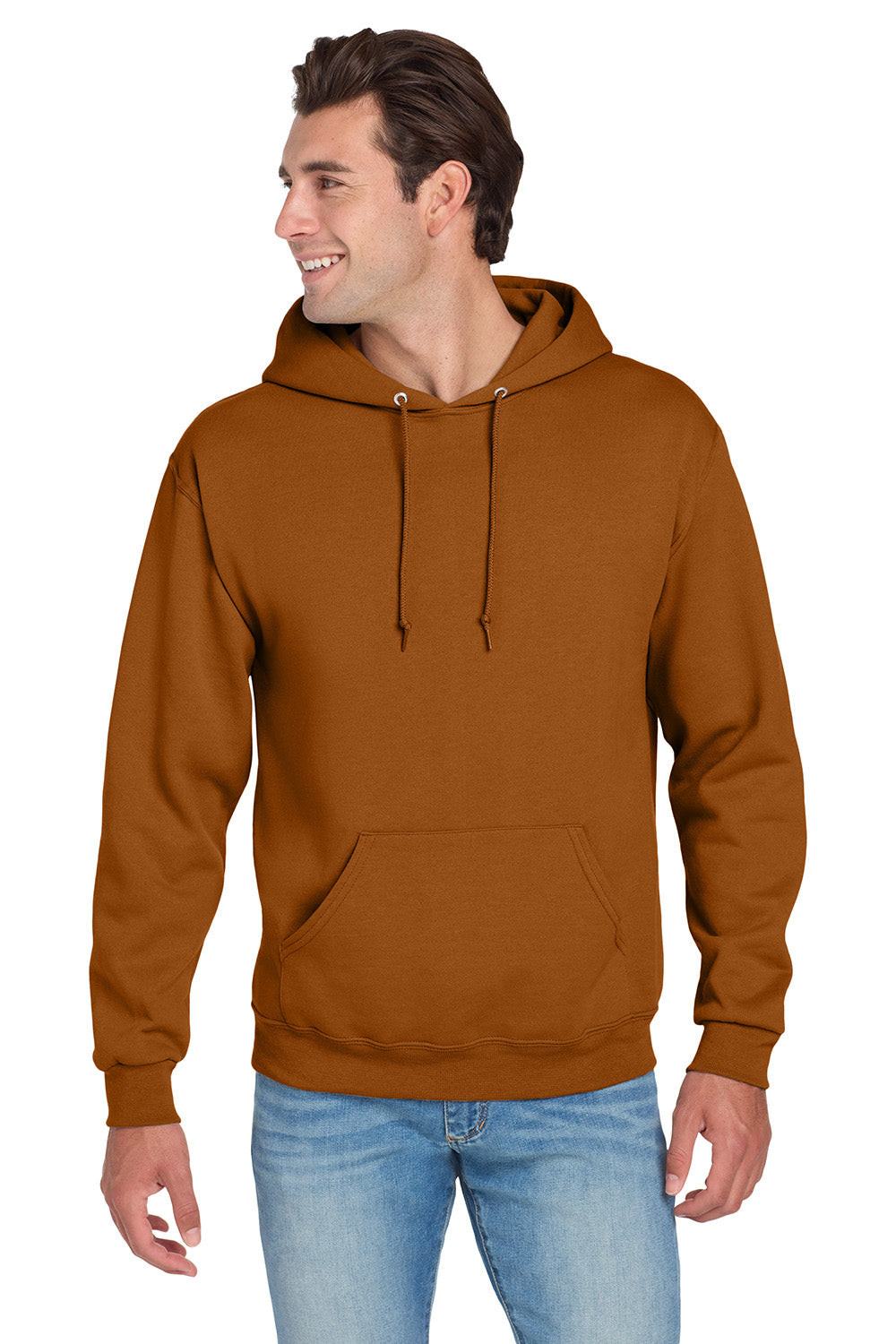 Jerzees 996M/996/996MR Mens NuBlend Pill Resistant Fleece Hooded Sweatshirt Hoodie w/ Pouch Pocket Texas Orange Model Front