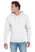 Jerzees 996M/996/996MR Mens NuBlend Pill Resistant Fleece Hooded Sweatshirt Hoodie w/ Pouch Pocket White Model Front