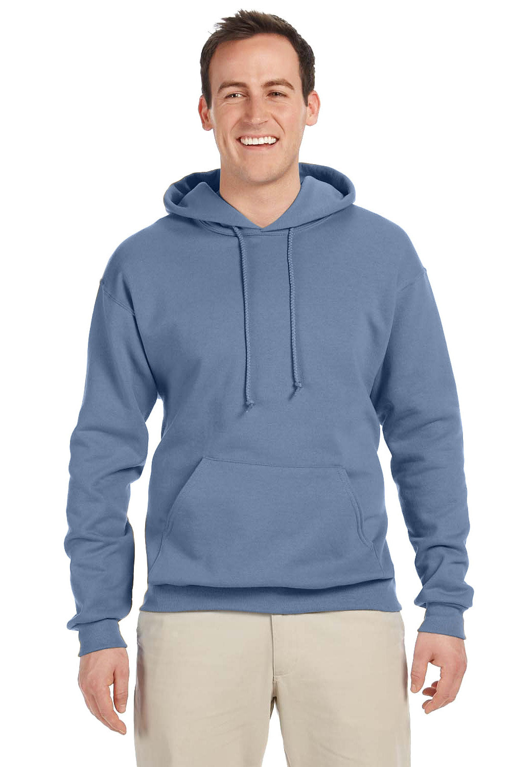 Jerzees 996M/996/996MR Mens NuBlend Pill Resistant Fleece Hooded Sweatshirt Hoodie w/ Pouch Pocket Denim Blue Model Front