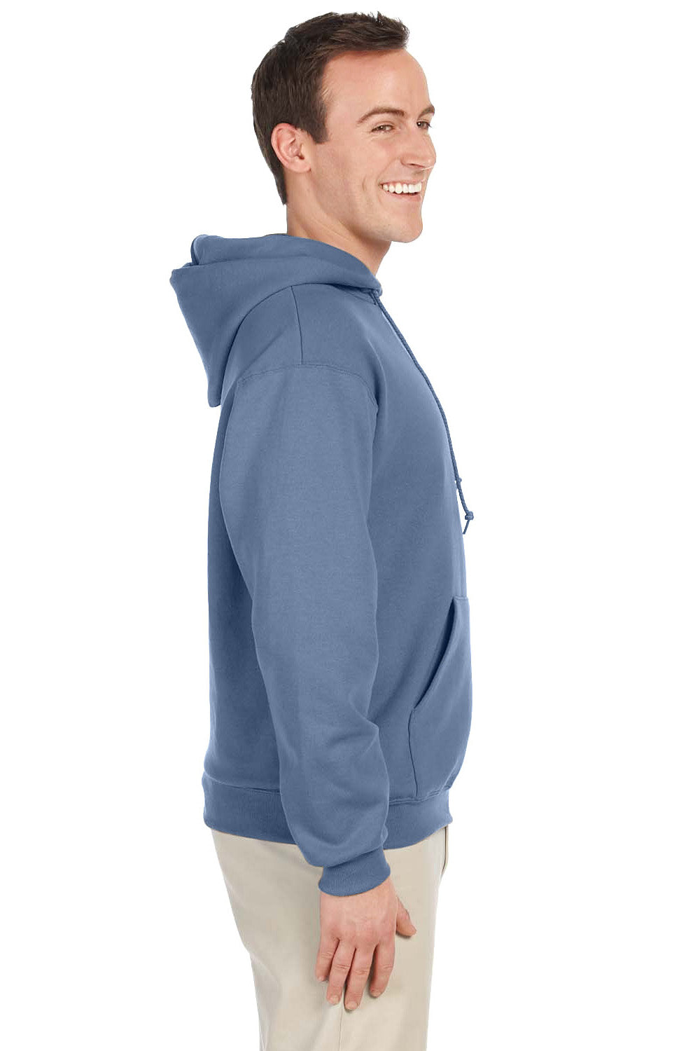 Jerzees 996M/996/996MR Mens NuBlend Pill Resistant Fleece Hooded Sweatshirt Hoodie w/ Pouch Pocket Denim Blue Model Side