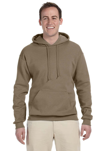 Jerzees 996M/996/996MR Mens NuBlend Pill Resistant Fleece Hooded Sweatshirt Hoodie w/ Pouch Pocket Safari Brown Model Front