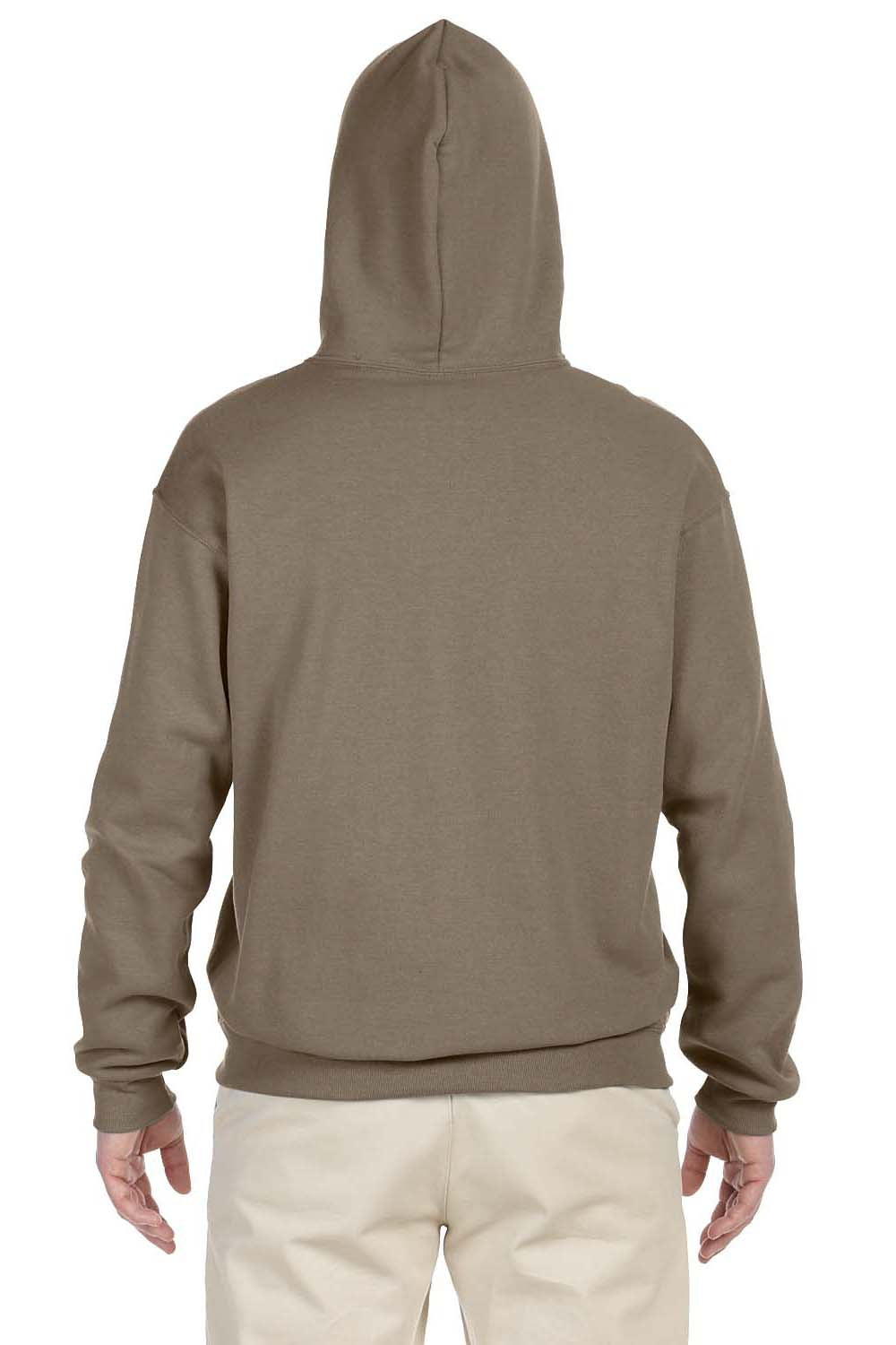 Jerzees 996M/996/996MR Mens NuBlend Pill Resistant Fleece Hooded Sweatshirt Hoodie w/ Pouch Pocket Safari Brown Model Back