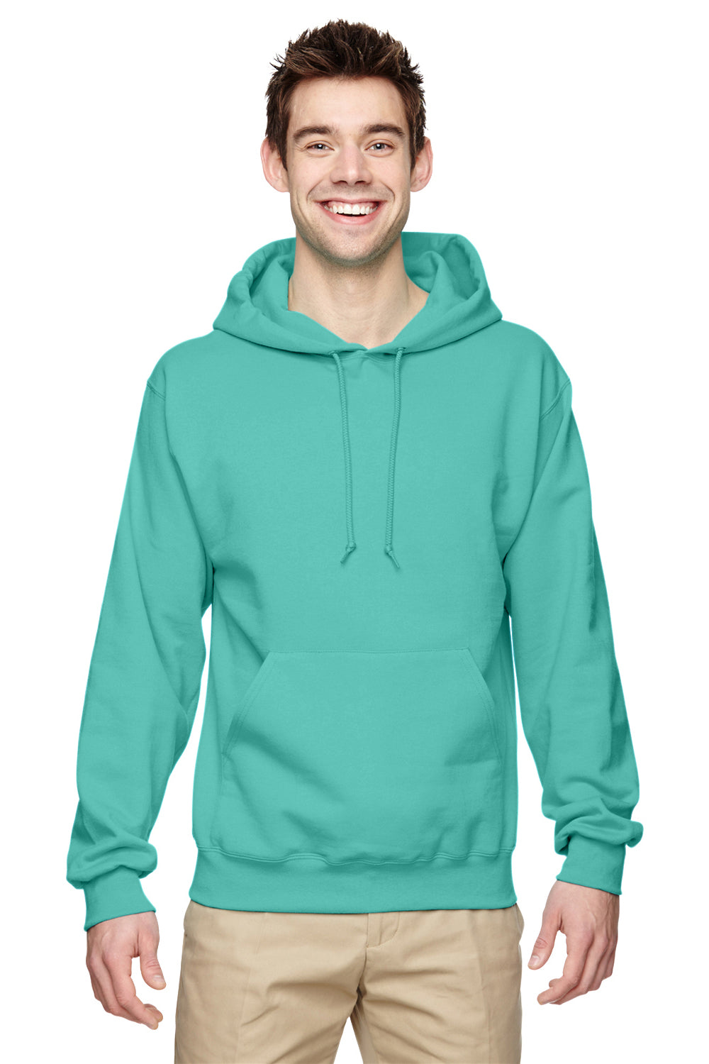 Jerzees 996M/996/996MR Mens NuBlend Pill Resistant Fleece Hooded Sweatshirt Hoodie w/ Pouch Pocket Mint Green Model Front