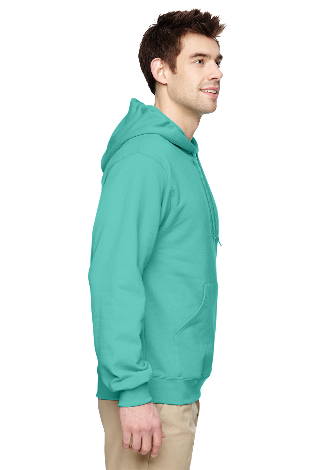 Jerzees 996M/996/996MR Mens NuBlend Pill Resistant Fleece Hooded Sweatshirt Hoodie w/ Pouch Pocket Mint Green Model Side