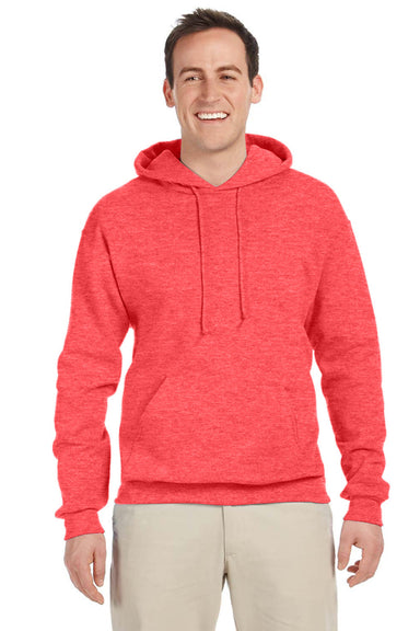 Jerzees 996M/996/996MR Mens NuBlend Pill Resistant Fleece Hooded Sweatshirt Hoodie w/ Pouch Pocket Heather Retro Coral Model Front