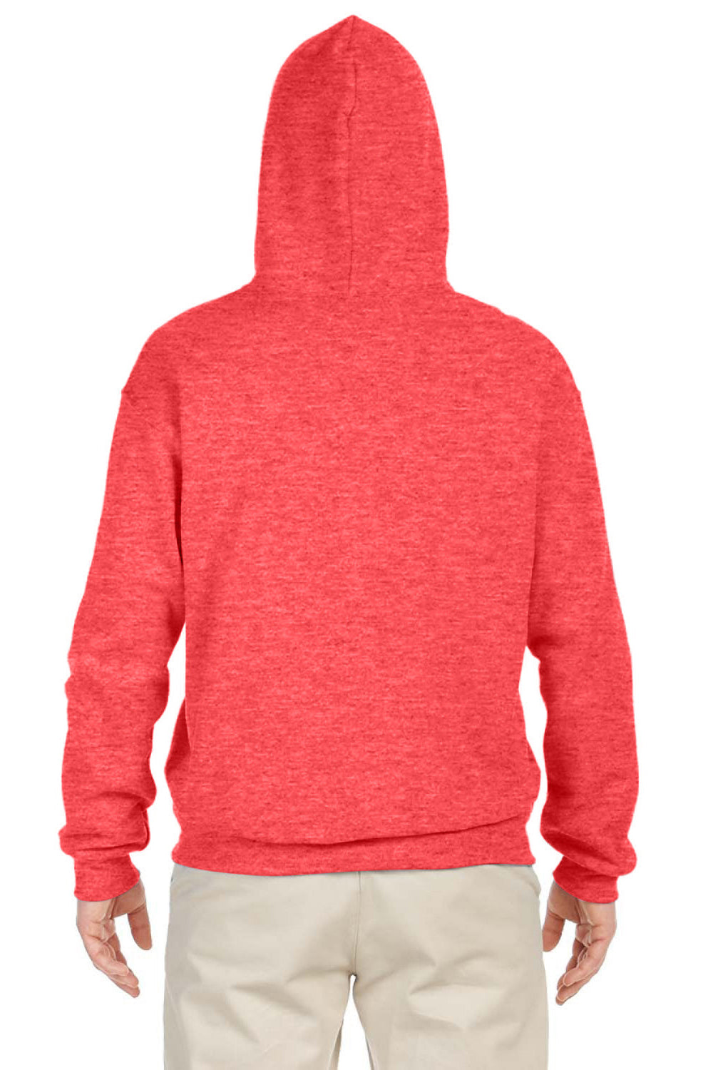 Jerzees 996M/996/996MR Mens NuBlend Pill Resistant Fleece Hooded Sweatshirt Hoodie w/ Pouch Pocket Heather Retro Coral Model Back