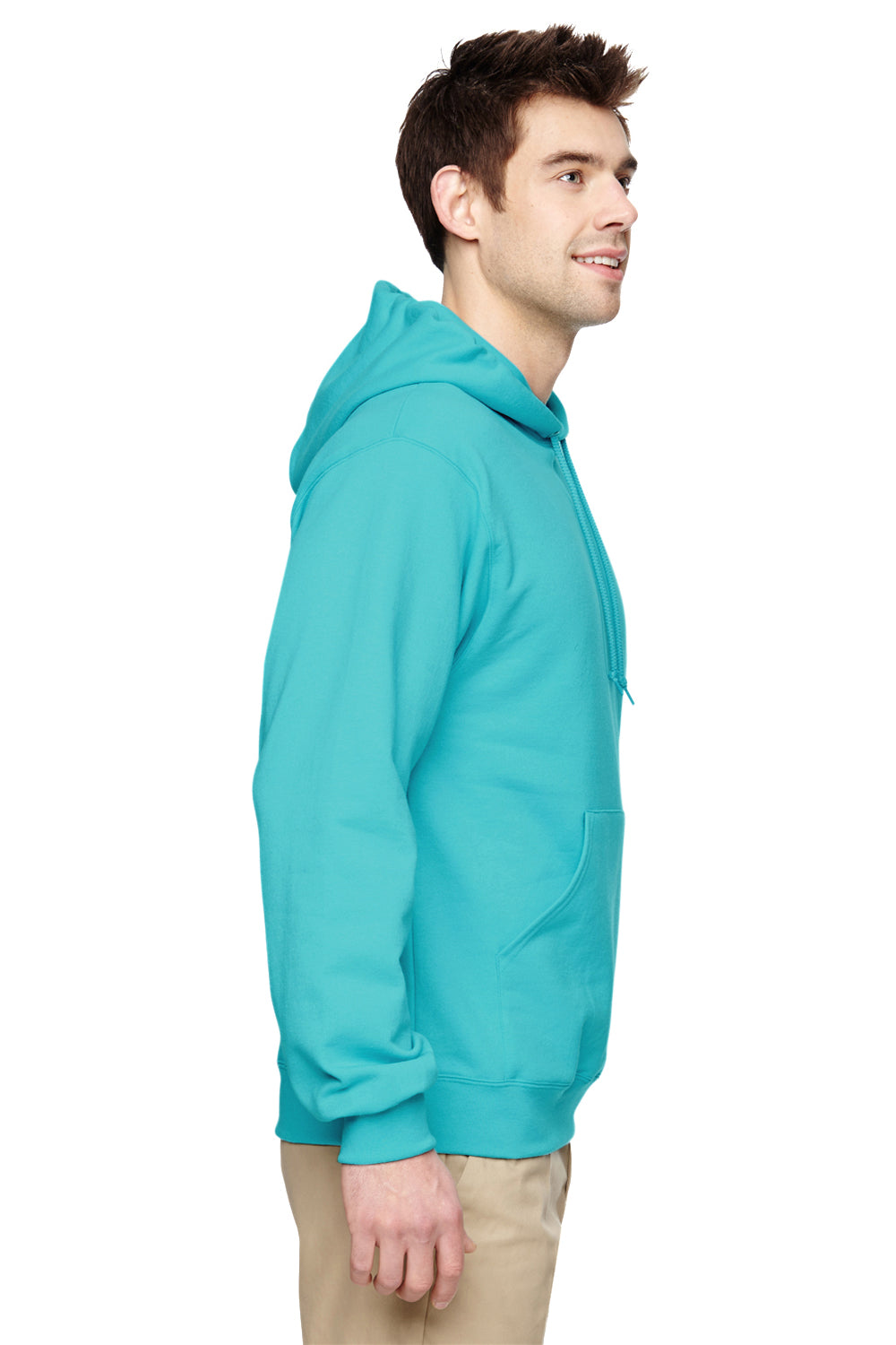 Jerzees 996M/996/996MR Mens NuBlend Pill Resistant Fleece Hooded Sweatshirt Hoodie w/ Pouch Pocket Scuba Blue Model Side