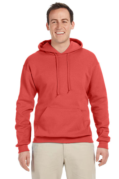 Jerzees 996M/996/996MR Mens NuBlend Pill Resistant Fleece Hooded Sweatshirt Hoodie w/ Pouch Pocket Sunset Coral Model Front