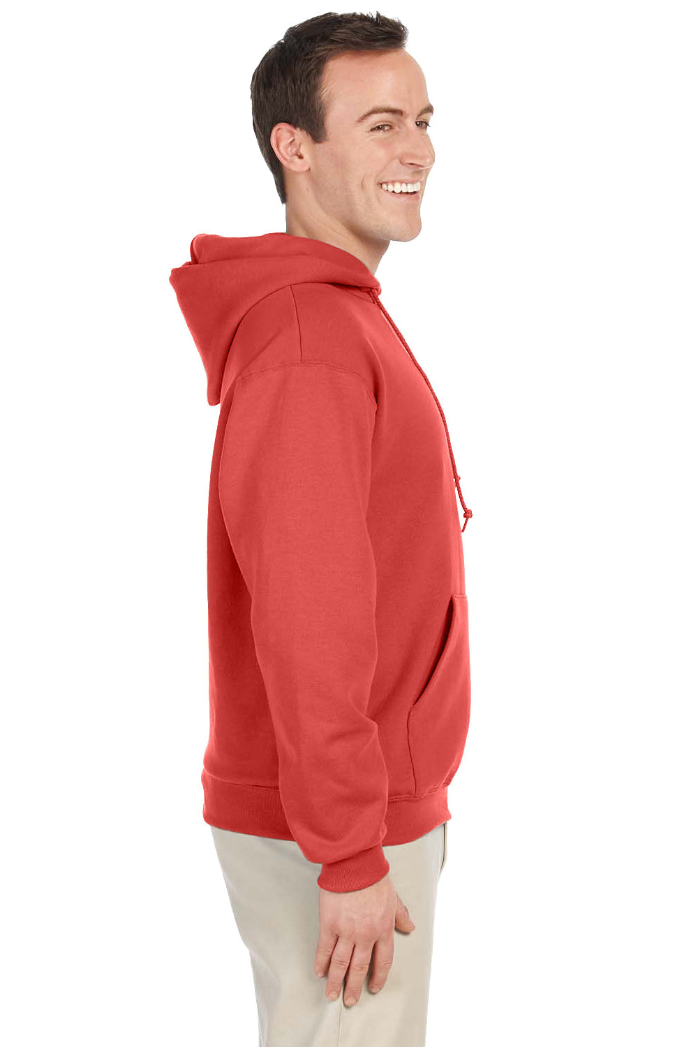 Jerzees 996M/996/996MR Mens NuBlend Pill Resistant Fleece Hooded Sweatshirt Hoodie w/ Pouch Pocket Sunset Coral Model Side