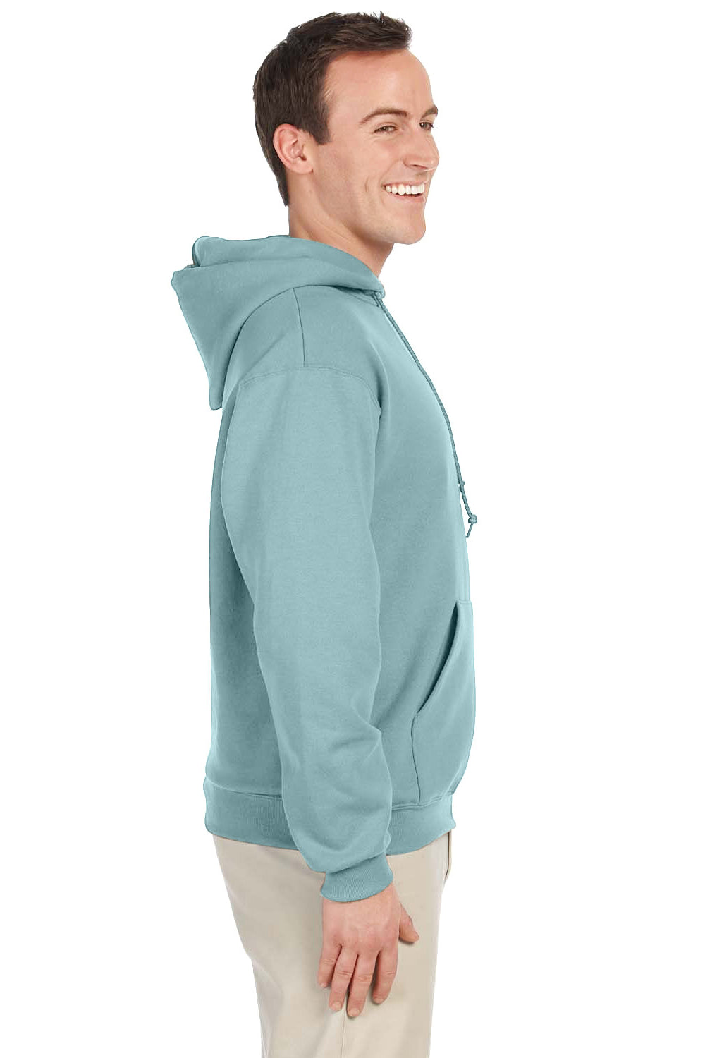 Jerzees 996M/996/996MR Mens NuBlend Pill Resistant Fleece Hooded Sweatshirt Hoodie w/ Pouch Pocket Sage Green Model Side