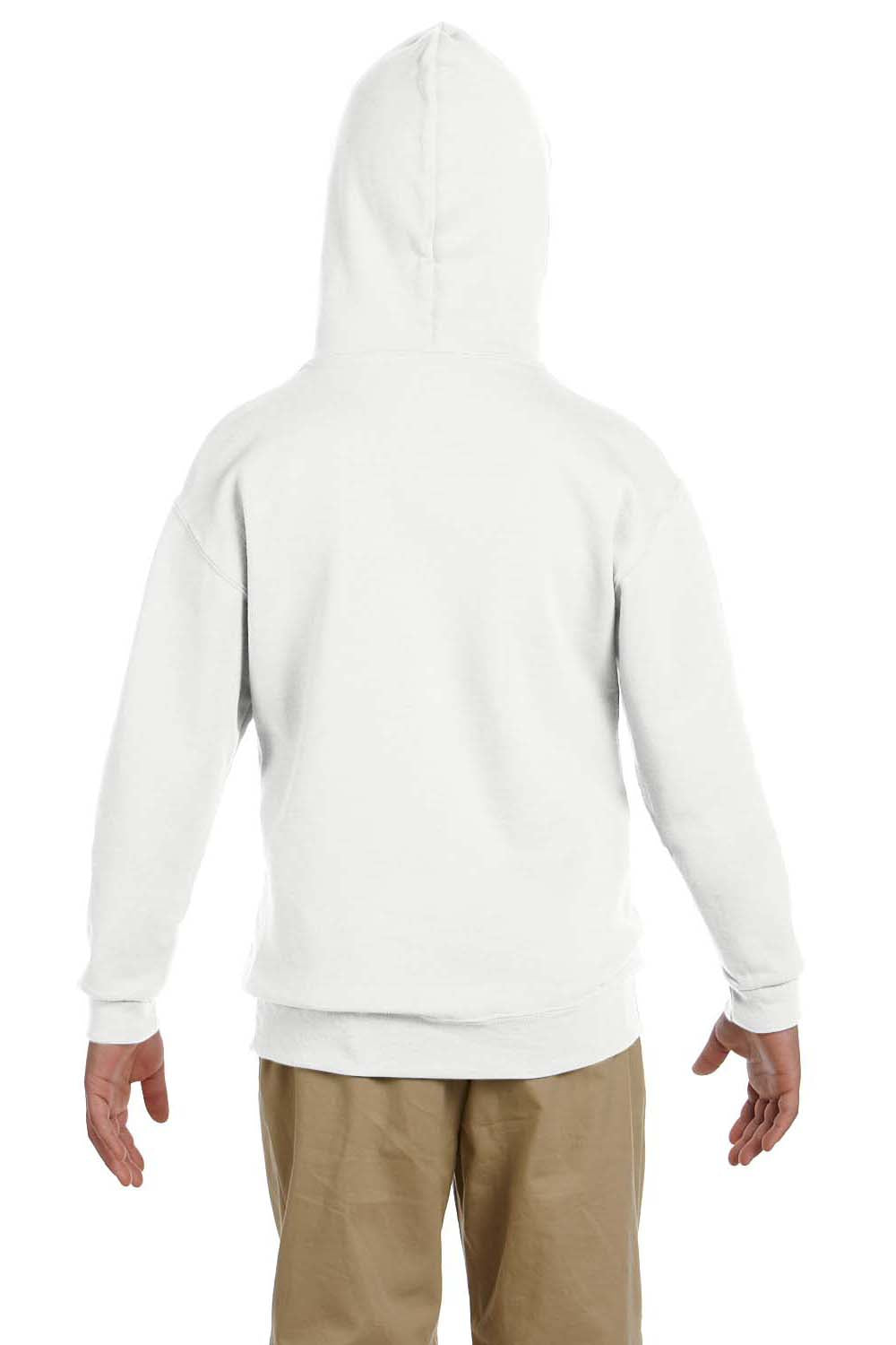 Jerzees 996Y/996YR Youth NuBlend Pill Resistant Fleece Hooded Sweatshirt Hoodie w/ Pouch Pocket White Model Back